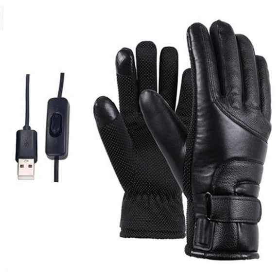 Yucurem 2 Pairs Leather Thermal Heated Gloves Hand Warmer Electric Heating Gloves for Motorcycle