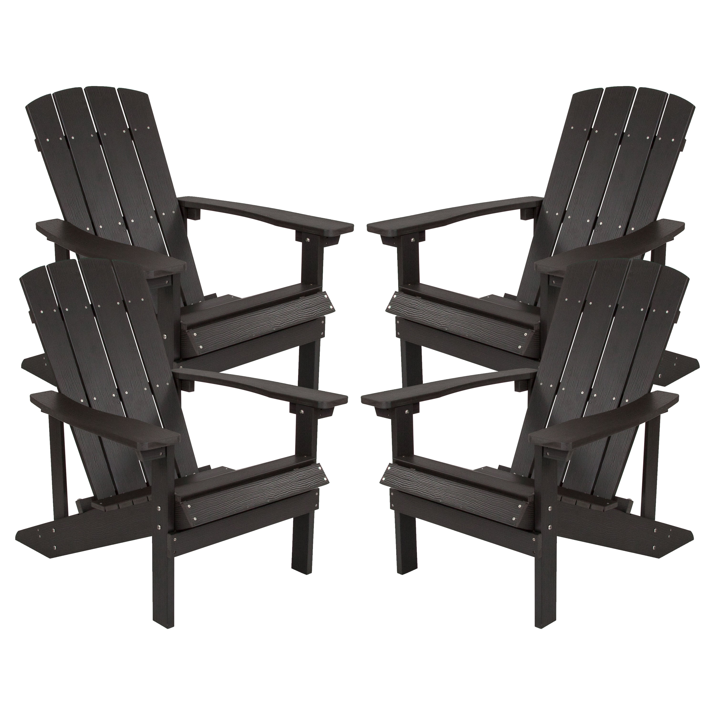Emma + Oliver Set of 4 Outdoor Slate Gray All-Weather Poly Resin Wood Adirondack Chairs