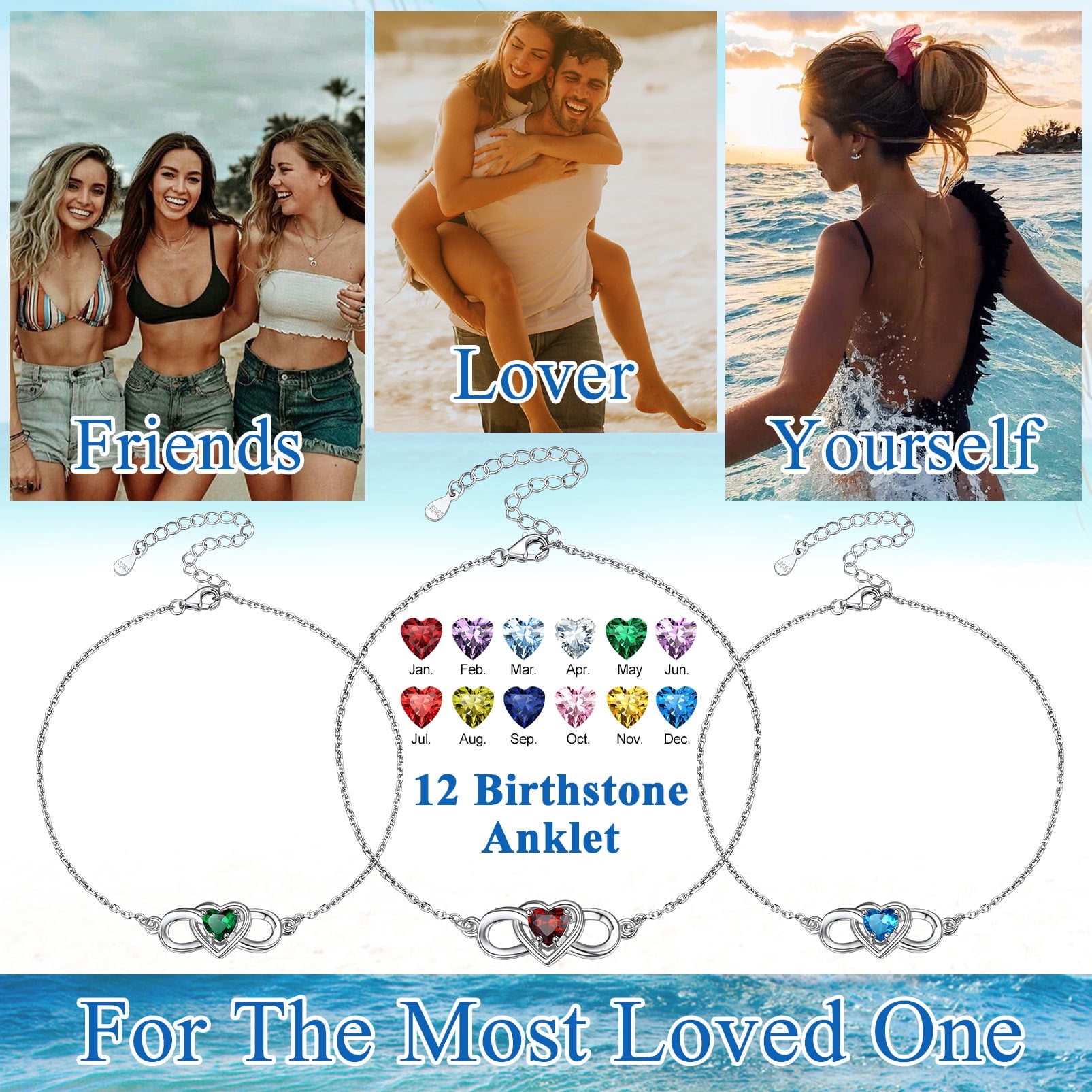 Silvora Sterling Silver Ankle Bracelet Women June Heart Birthstone Infinity Anklets Summer Beach Jewelry Gift for Wife Mother Daughter