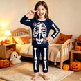 thumbnail image 2 of HAYIMI Child Halloween Skeleton Print O-Neck Long Sleeve Tops And Pants Sleep For Girls Cozy Homewear With Design For Nighttime Comfort Relaxed Fit Nightwear, 2 of 4