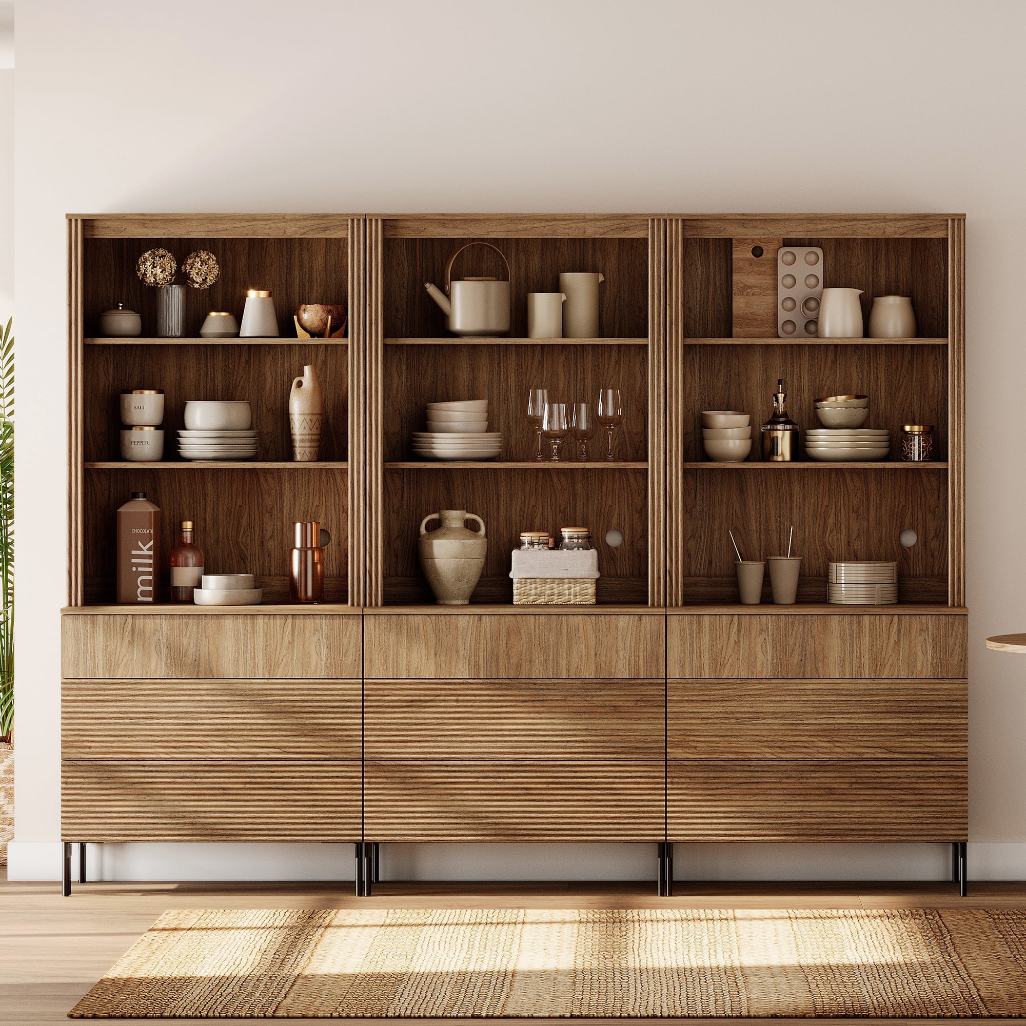 4-In-1 71"H Tall Kitchen Pantry Storage Cabinet,Large Mid-Century Modern Sideboard Buffet Cabinet Set Of 4 With Drawers And Shelves For Kitchen