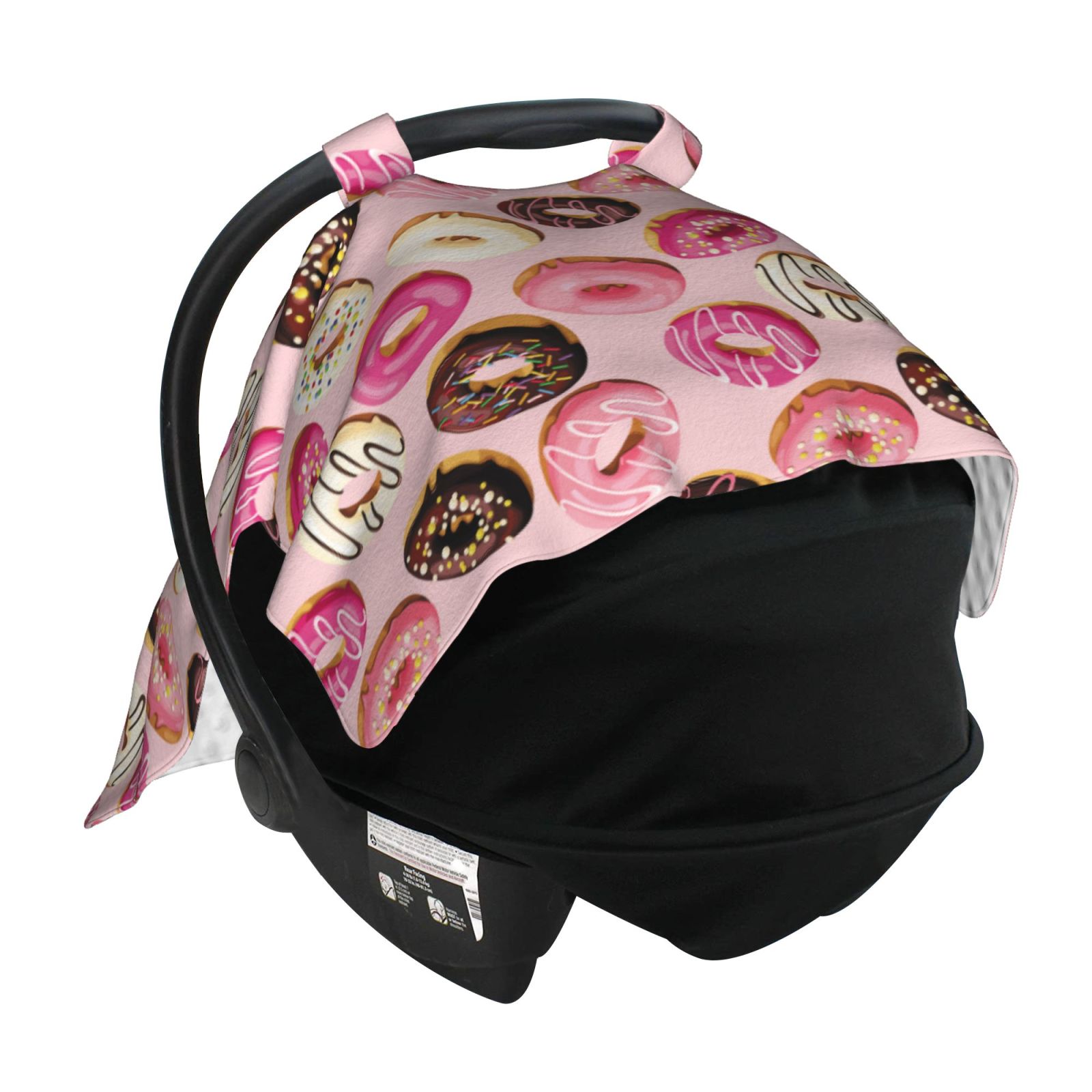 Car Seat Cover Baby - Pink Brown White Donut Print Breathable Infant Car Seat Cover for Baby Carseat, Lightweight Comfort Baby Essentials Must Haves Newborn Stuff for Girl Boy