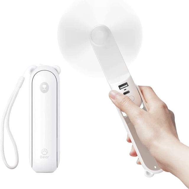 Ventilador portátil con Powerbank de 4800 mAh, duración máxima de la batería de 46 horas, ventilador de bolsillo portátil con batería o USB, ventilador personal plegable, 3 velocidades, flujo de aire