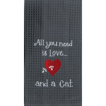 

All You Need is Love and A Cat Embroidered Waffle Kitchen Dish Towel