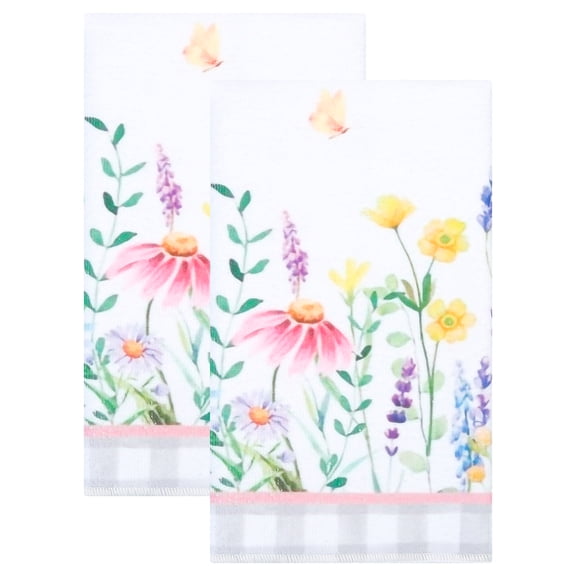 Unique Bargains 2Pcs Floral Microfiber Absorbent Soft Towels Multi-Color 1 24" x 16"