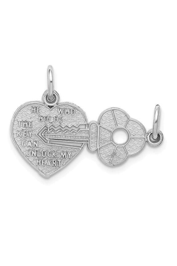 Real 14kt White Gold Key and Heart Break-apart Charm Pendant; for Adults and Teens; for Women and Men