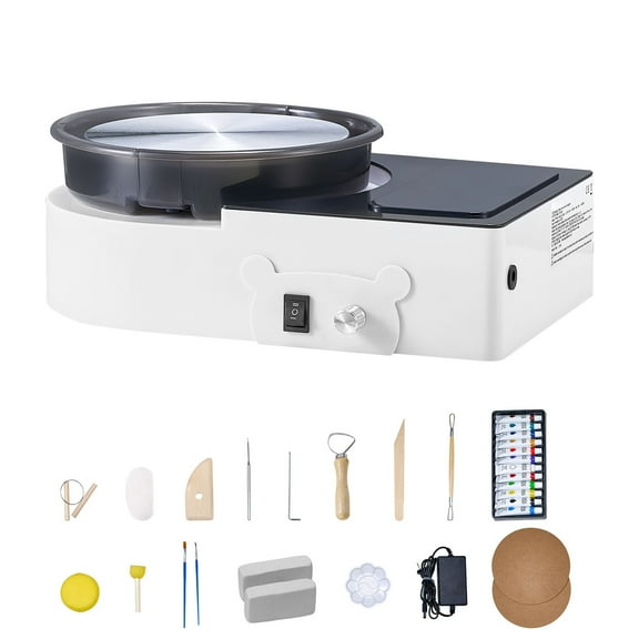 KFFKFF Compact Electric Pottery Wheel, 6-Inch Turntable, Adjustable Speed, Forward and Reverse Rotation, Includes Clay Shaping Tools, Ideal for Home Projects and Pottery Lessons, White