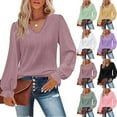 thumbnail image 4 of Women's V Neck T-Shirt Spring and Autumn Hollow Casual Pleated Sleeve Top Shirt, 4 of 6