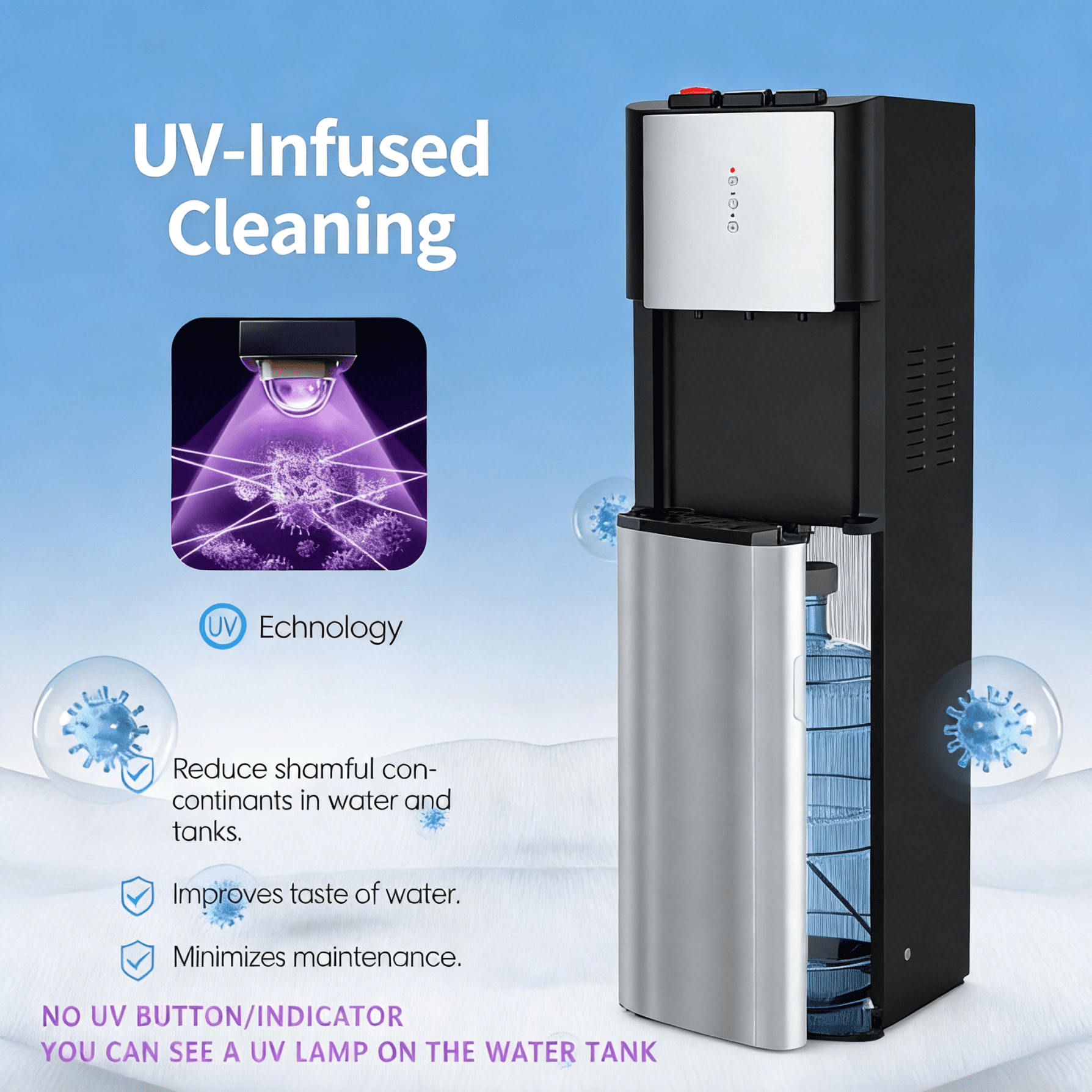 IKT Bottom Load Water Dispenser for 3-5 Gallon Bottle UV Self Cleaning Hot Cold and Room with Child Safety Lock,