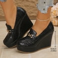 thumbnail image 2 of SACFOF Women’s Leather Slip-on Platform Wedge Heel Dressy Loafers with Metal Hook Loop Retro Round Toe Comfort Arch Support Non-Slip Platform High Heel Pumps Daily Office Walking Shoes, 2 of 6