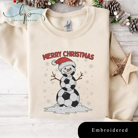 EMBROIDERED Soccer Christmas Shirt Boys Men Snowman Kick Xmas Sweatshirt Gift, Christmas T-shirt, Holiday Sweaters, Winter Shirts