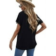 thumbnail image 3 of Women Tank Tops V Neck Short Sleeve Lace Blouse Casual Vest Summer Camisole Shirts Black S, 3 of 6