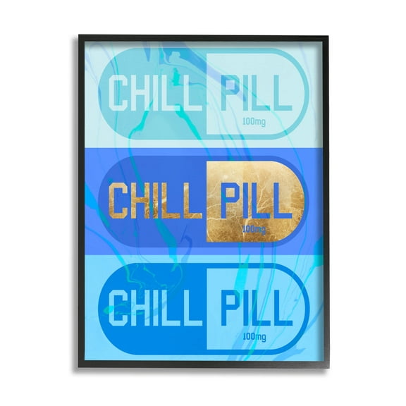 Stupell Industries Blue Glam Chill Pill Graphic Art Black Framed Art Print Wall Art, Design by Daphne Polselli