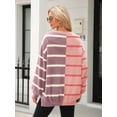 thumbnail image 4 of ORUYROP Chandail Rayé pour Femmes Col Rond Manches Longues Tricoté Bloc de Couleur Décontracté Ample Léger pour Femmes, 1-Rose, TTG, 4 of 6