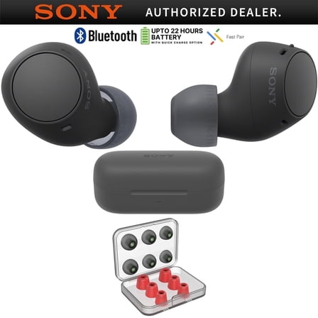 Sony WF-C510 Truly Wireless Earbuds with 22-Hour Battery, IPX4, Multipoint, Black Bundle with Deco Essentials 6 Pairs of In-Ear Earbud Tips (S/M/L Sizes)