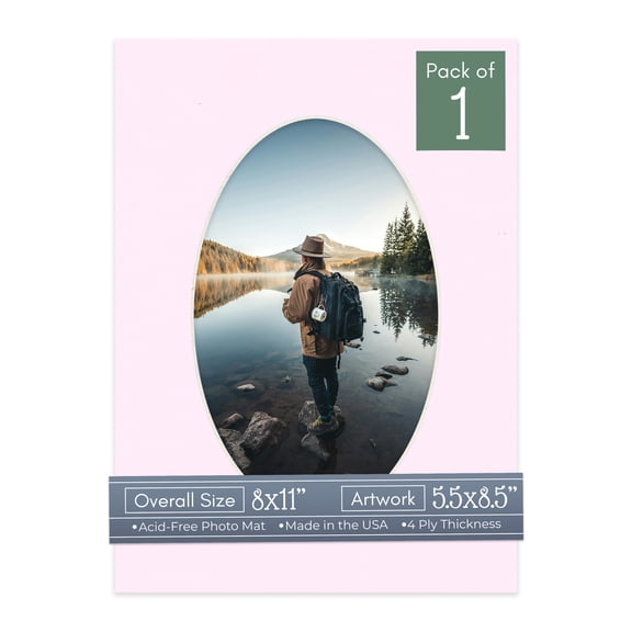 Hollyhock Pink Picture Frame Mat for 8x11 Frames - Oval Opening for 5.5x8.5 Photos - 1 Mat