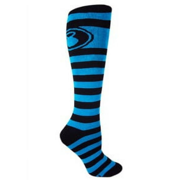 MOXY Socks Knee-High Black and Cobalt Blue Striped Kettlebell Fitness Socks