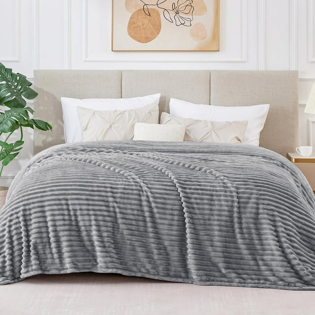 Cobija Tamaño Queen para Sofá, Sillón, Cama, Cobija de Cama Súper Suave de 230GSM con Rayas Grises para Oficina, Picnic, Viaje, Recámara, Cálida, Acogedora, Ligera, Decoración Del Hogar para Todas la