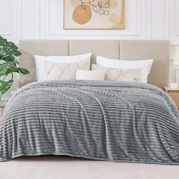 Cobija Tamaño Queen para Sofá, Sillón, Cama, Cobija de Cama Súper Suave de 230GSM con Rayas Grises para Oficina, Picnic, Viaje, Recámara, Cálida, Acogedora, Ligera, Decoración Del Hogar para Todas la