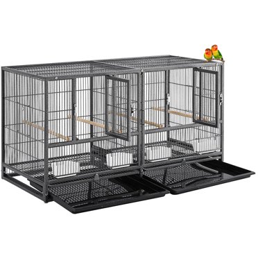 Lot Of 4 Large Bird Cages With Rolling Stand - 30" X 18" X 18" Aviary Cages For Canaries, Finches, Parakeets (Black)
