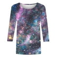 thumbnail image 5 of Olyvenn Star Sky Print 3/4 Length Sleeve Tops for Women 2025 Spring New Shirts Blouses Womens Three Quarter Sleeve Tops Purple M, 5 of 5