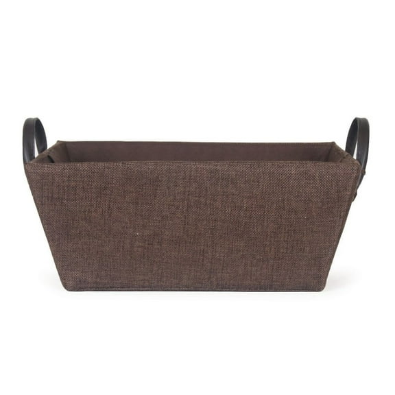 Brown Fabric With Faux Leather Handles Basket
