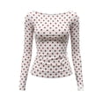 thumbnail image 4 of Bibifish Womens Tshirts Polka Dot Print Color Block Pattern Slim Fit Soft Stretch Slim Fit Long Sleeve Spring Daily Commute Trendy Outfits, 4 of 5