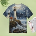thumbnail image 4 of Lighthouse Sunrise Coast Scenery Pale Blue Tan T Shirts Basic T-Shirt Short Sleeve Ladies Tee Shirt Summer Graphic Clothing, 4 of 6