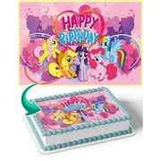 SugarMeLicious My Little Pony Cake Image Topper, Personalized 1/4 Sheet Birthday Cake Banner for Girls, Edible Party Cake Decoration Featuring Colorful Pony Friends