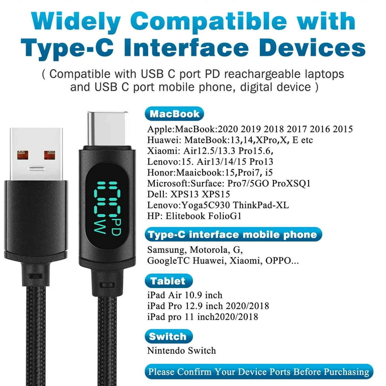 Cable cargador USB tipo C a USB tipo C 2.0 3.3FT