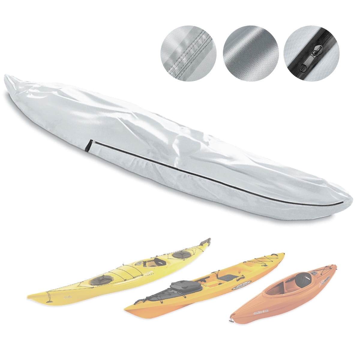 Seapisode UPF 50+ Kayak Cover, Waterproof Boat Cover for Fishing Boat/Kayak/Canoe, 420D Paddleboard Cover, Canoe Covers for Outdoor Storage Fit 12ft Kayak, Silver