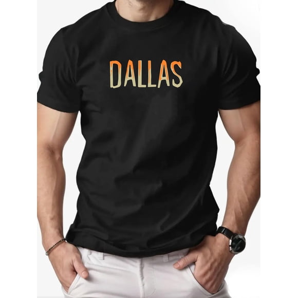 T-shirt Homme Graphique Dallas - Lettrage Ville Orange & Noir Audacieux