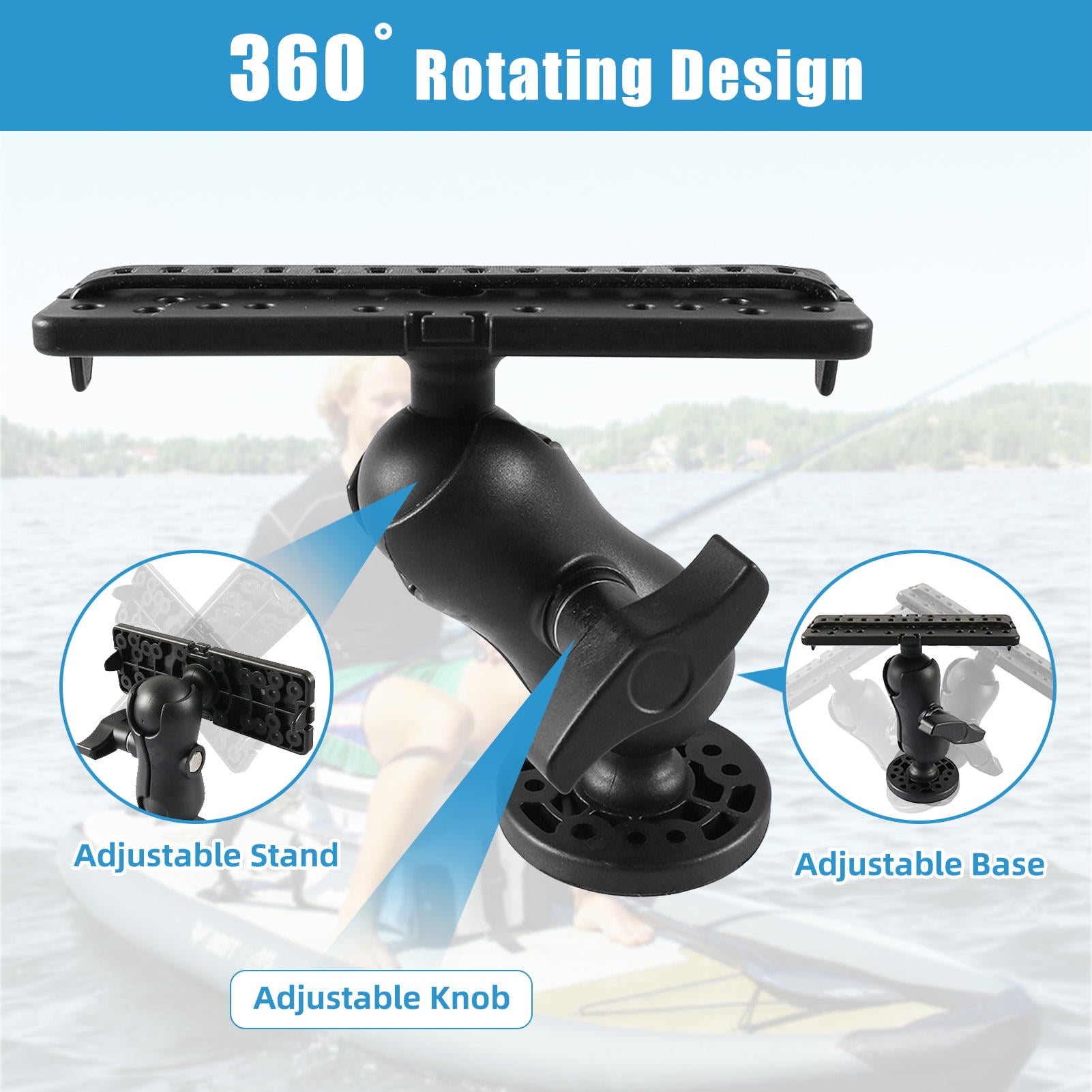 YAHHU 360° Rotating Fish Finder Mount Bracket – Adjustable, Lightweight Nylon Rack for Boat, Canoe, Kayak