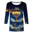 thumbnail image 4 of Qulqfy Womens Hanukkah Shirts 3/4 Sleeve Funny Plus Size Tops Chanukah Novelty Crew Neck Party Menorah Tops Womens Blouses XL, 4 of 5