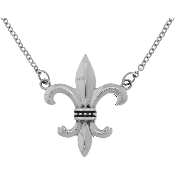 Jewelry Trends Sterling Silver Fleur De Lis Pendant Centered on Link Chain Necklace