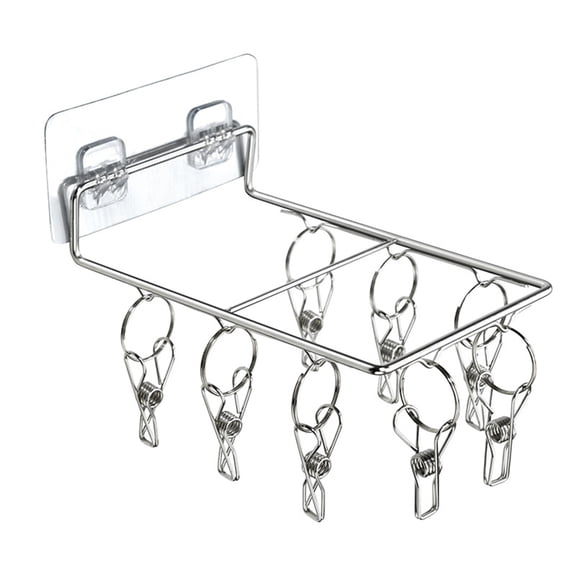 OULII 2pcs Wall Mounted Stainless Steel Sock Drying Rack with 8 Clips