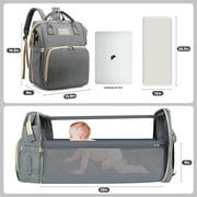 Diaper Bag Backpack, Multifunctional Baby Changing Bag with Foldable Crib & Insulated Milk Bottle Pocket, Large Capacity Travel Backpack with USB Charging Port & Stroller Strap (Grey)