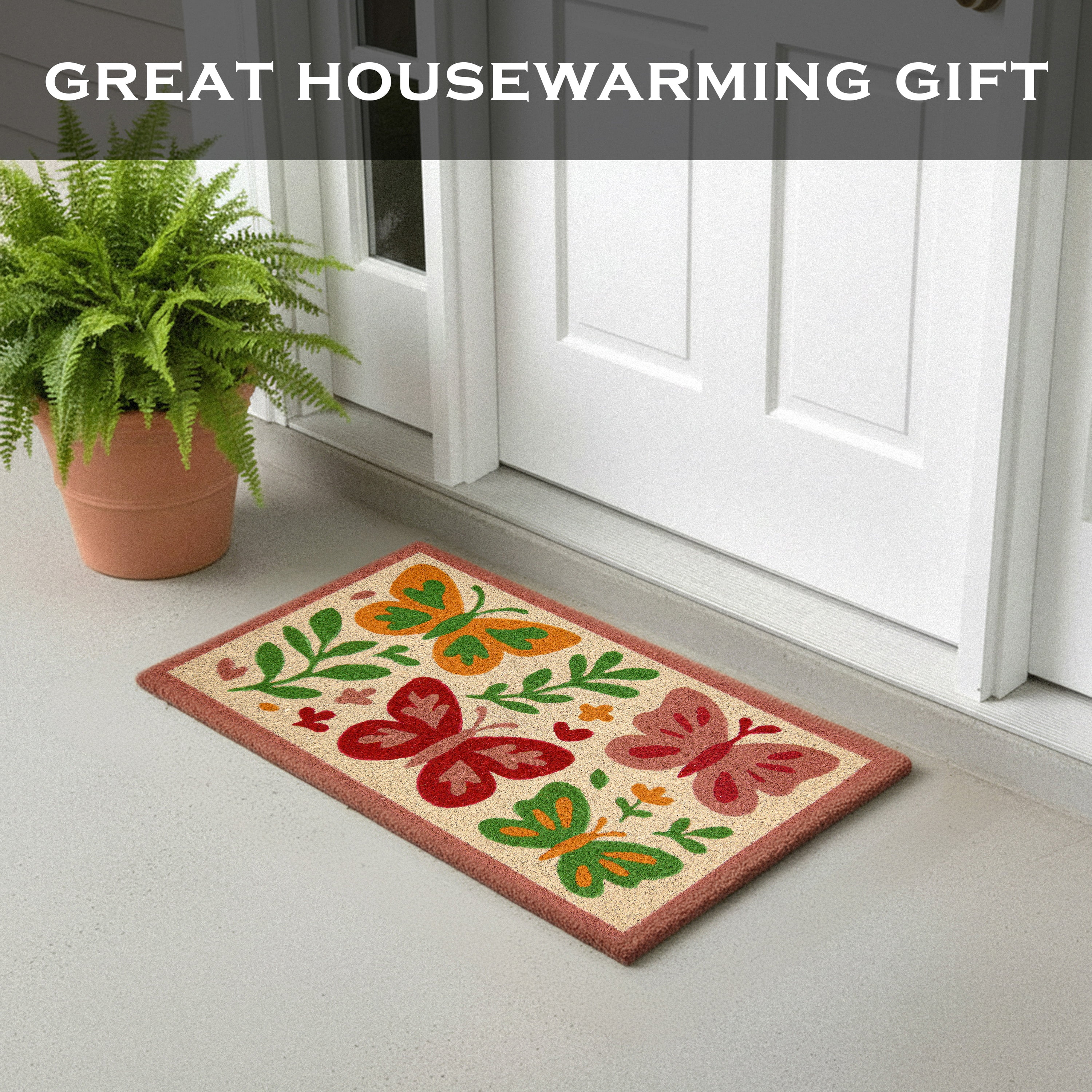MAINEVENT Butterfly Coir Doormat 30x17 Inch, Spring Outdoor Welcome Mat for Outside