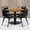 Natural Top/Black Vinyl Seat, variant on BizChair 36'' Square Mahogany Laminate Table Set with Round Base and 4 Black Trapezoidal Back Banquet Chairs