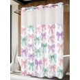 thumbnail image 4 of Pink Purple Teal No Hook Shower Curtain Waterproof, Bathroom Curtains with Snap in Liners and See Through Top Window, Watercolor Bow Farmhouse Hotel Style Bathtub Curtains Shower 72"Wx96"L, 4 of 8