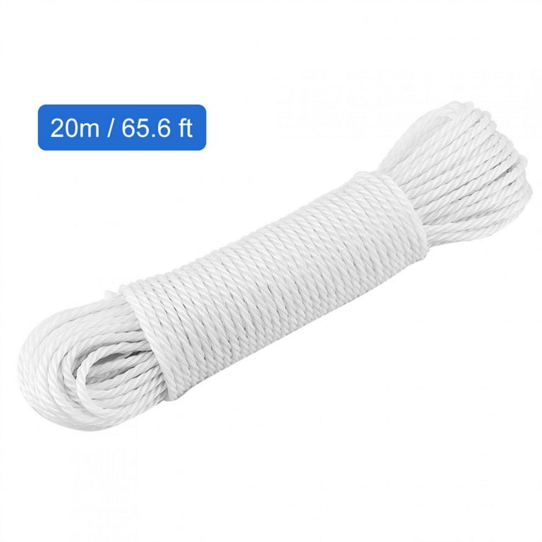 65.6 ft. 1/4 Flag Pole Rope - Clothesline Camping Utility Moving Rope -  Shock Absorption - Nylon Braided Polypropylene for Tie, Pull, Swing