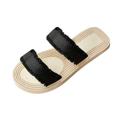 

ZHAGHMIN Vegan Slippers Fashion Summer Women Slippers Double Strap Solid Color Flat Lightweight Casual Beach Home Slippers Women Chicken Slippers For Women Summer Slippers For Women Slipper Fo