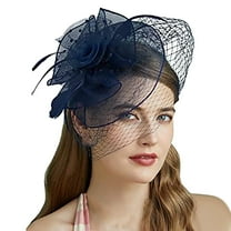 Baberdicy Vintage Hair Accessory, Navy Vintage Feather Fascinator – Pillbox Hat for Weddings, Tea Parties & Church | Clip-On Headband | One Size One Size