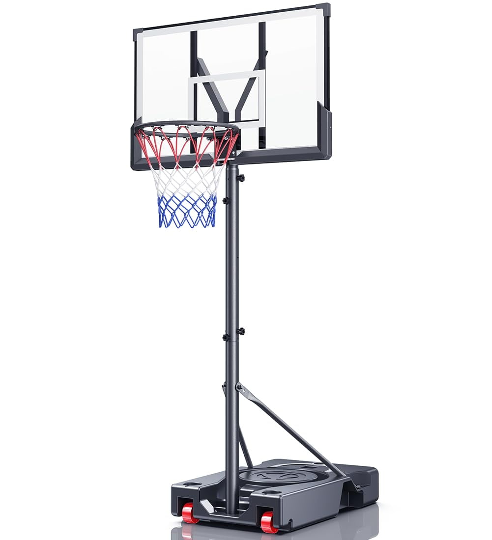 SinCiDo Adjustable Portable Basketball Hoop, 7.5-10FT Height-Adjustable Basketball Goal with 45" Shatterproof Backboard, Wheels for Indoor/Outdoor Use (Yard, Driveway, Court)