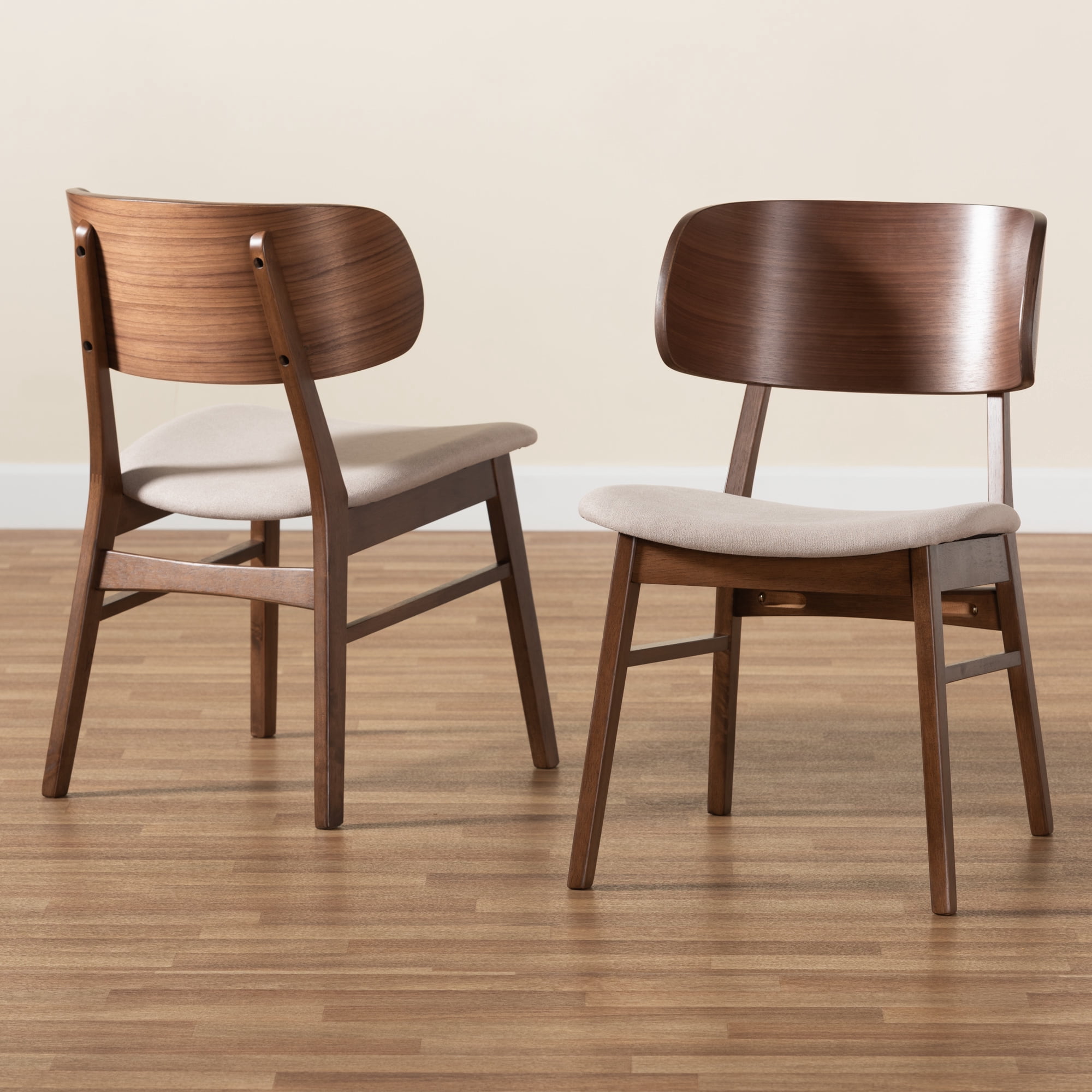 Baxton Studio Alston Dining Chair, Set of 2, Beige/Walnut Brown