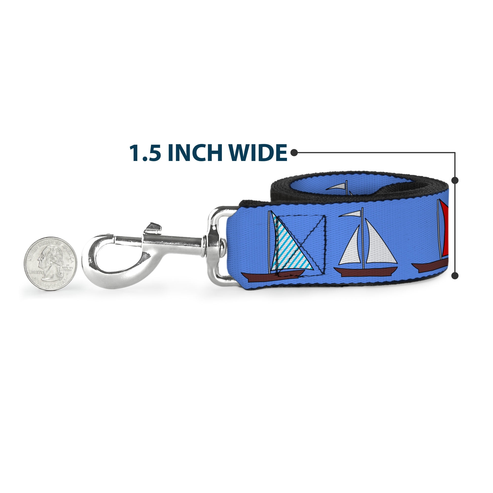 Buckle-Down Pet Leash, Dog Leash, Sailboats Blue, 6 Feet Long 1.0 Inch Wide