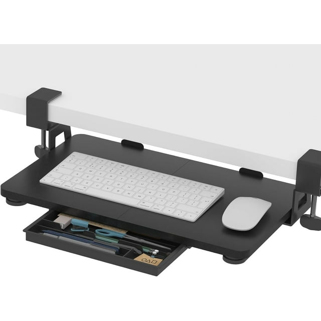 Small Keyboard Tray Under Desk .; X .; Small Size Keyboard Drawer with C Clamp-on Mount Easy to Install Pull Out Sliding Computer Keyboard Stand () (Wood)