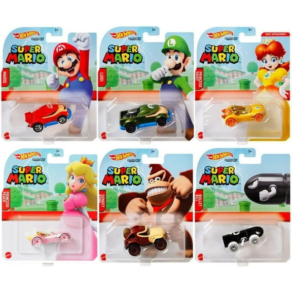 Hot Wheels 2021 Super Mario Character Cars Complete Set of 6 Diecast Vehicles HDL35-986A