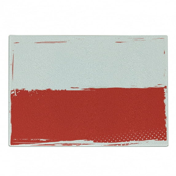 Poland Cutting Board, Grunge Illustration of Polish Flag Simple Concept Country Traits Print, Decorative Tempered Glass Cutting and Serving Board, in 3 Sizes, by Ambesonne