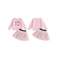 thumbnail image 2 of RUINIXCW Kids Toddler Baby Girl Halloween Outfit Little Baby Girl Spring Fall Clothes Long Sleeve Sweatshirt Top and Ghost Print Mesh Tutu Skirt Set, 2 of 9
